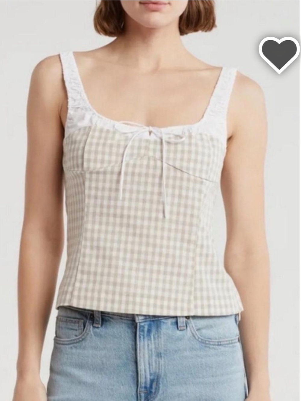 Elodie Beige and White Gingham Sleeveless tank Top